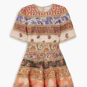NWOT Zimmermann Devi Lace-Trimmed Patchwork paisley Mini Dress Size 0